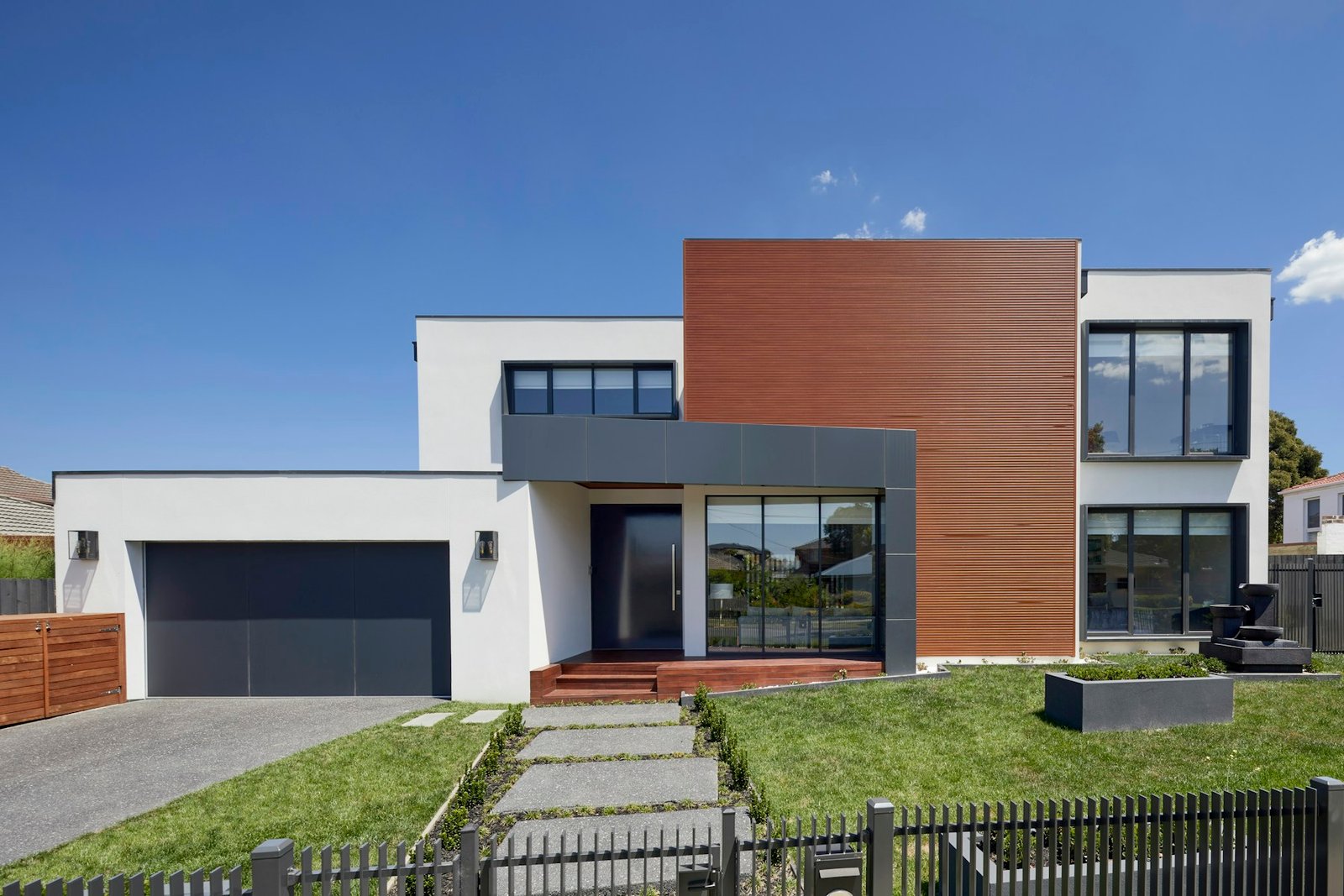 Contemporary residential exterior finish inspiration - illustrative stock photo